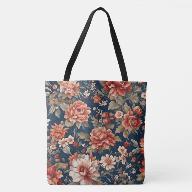 Bolso De Tela Exquisitos Rosas, hojas y flores de Naranja retro (Anverso)