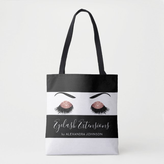 Bolso De Tela Extensiones de Eyelash Purpurina Rosa Gold Sparkly (Anverso)