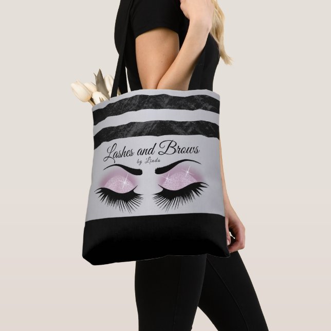 Bolso De Tela Eyelash y Brows - Purpurina rosa Bonito (Detalle)