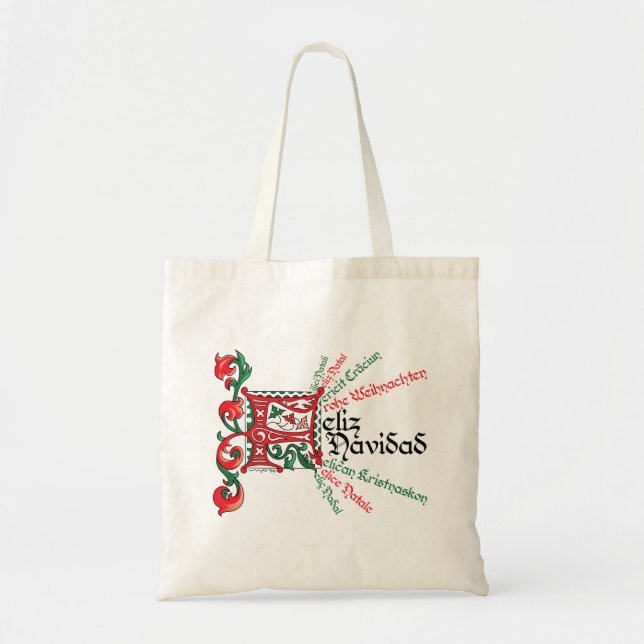 Bolso De Tela "F es para Feliz Navidad" Tote Bag (Frente)