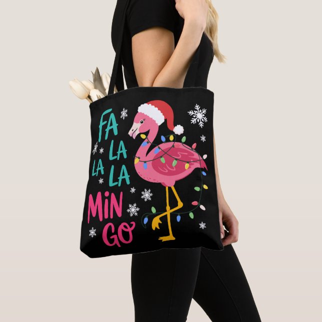 Bolso De Tela Fa La La Mingo Navidades Flamingo Pink Lover (Detalle)