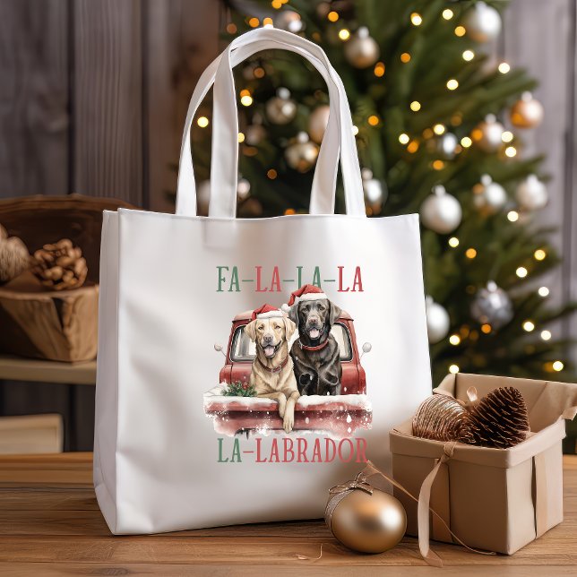 BOLSO DE TELA FA LA LABRADOR DOG RED TRUCK FURRY NAVIDADES (BAG FOR BROWN LABRADOR OR GOLDEN RETRIEVER OWNER FOR CHRISTMAS SEASON FA LA LA LABRADOR)
