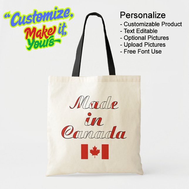 Bolso De Tela Fabricado en Canadá con presupuesto natural y negr (Made in Canada Natural & Black Budget Tote Bag - Personalize, Customizable & Text Editable.)