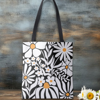 Bolso De Tela Fabulous Floral Black and White Abstract