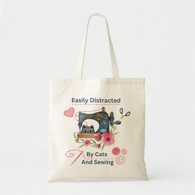 Bolso De Tela Fácilmente Distrado Por Gatos Y Amante De La Máqui (Frente)