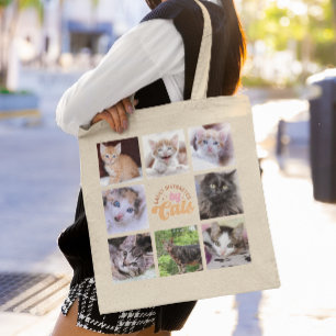 Bolso De Tela Fácilmente Distraído por Collage de Fotos de Gatos