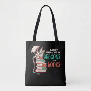 Bolso De Tela Fácilmente Distraído Por Dragones Y Libros