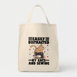Bolso De Tela Fácilmente Distraído Por Gatos Y Costura amante de