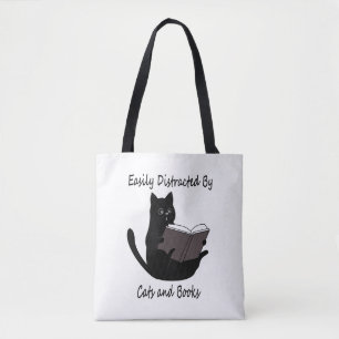 Bolso De Tela Fácilmente Distraído Por Gatos Y Libros, Un Rega