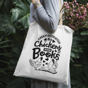 Bolso De Tela "Fácilmente distraído por pollos y libros" gracios