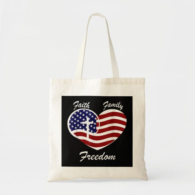 Bolso De Tela Faith Family Freedom American Flag Día Patriótico  (Frente)