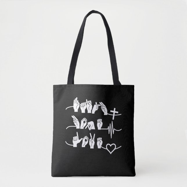 Bolso De Tela Faith Hope Love ASL American Rótulo Language (Anverso)