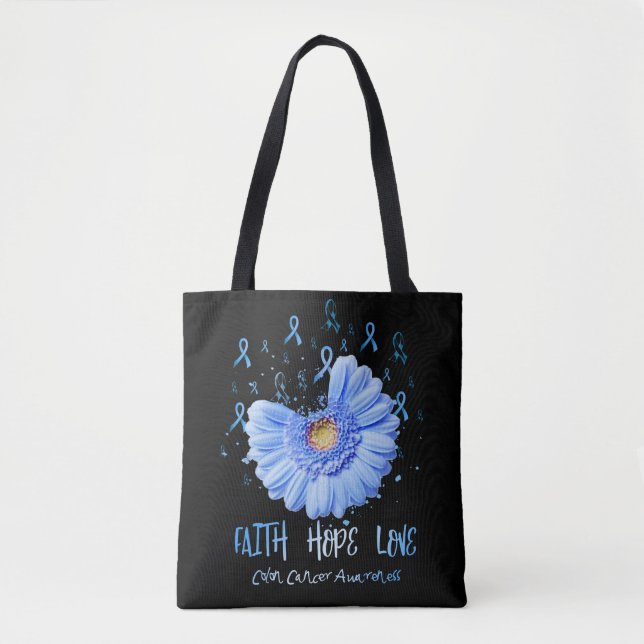 Bolso De Tela Faith Hope Love Colon Cancer Awareness Flower (Anverso)