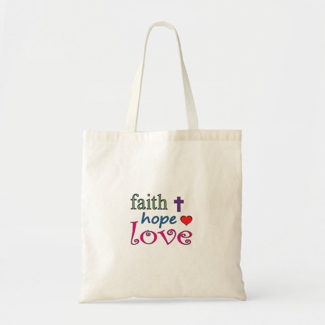 Bolso De Tela Faith Hope Love Cross Heart (Frente)