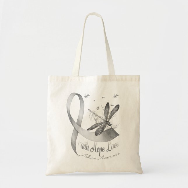 Bolso De Tela Faith Hope Love Dragonfly Gray Asthma Awareness (Frente)
