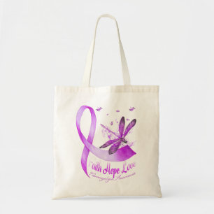 Bolso De Tela Faith Hope Love Dragonfly Purple Ribbon Fibromyalg