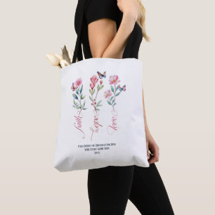 Bolso De Tela Faith Hope Love Wildflowers Iglesia Personalizado 