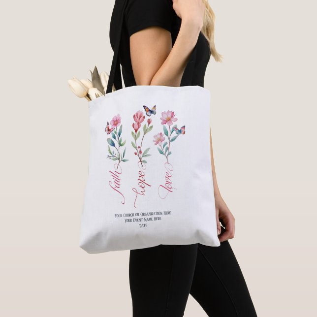 Bolso De Tela Faith Hope Love Wildflowers Iglesia Personalizado  (Detalle)