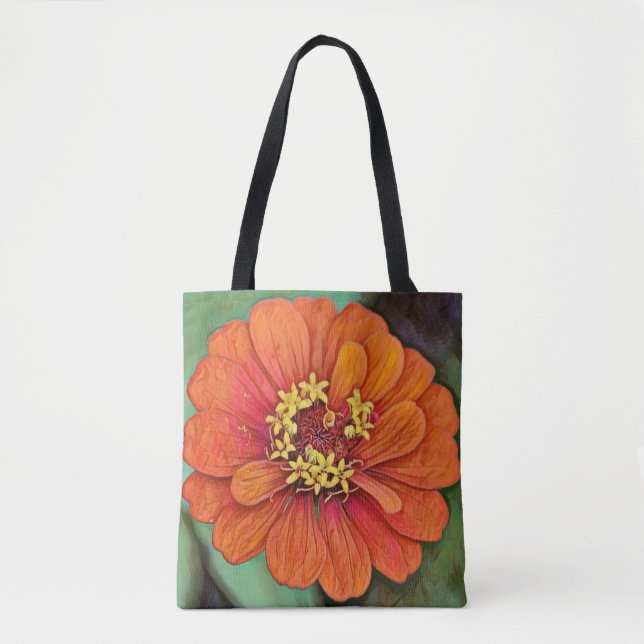 Bolso De Tela Faith Naranja Zinnia Flower Art Tote (Anverso)