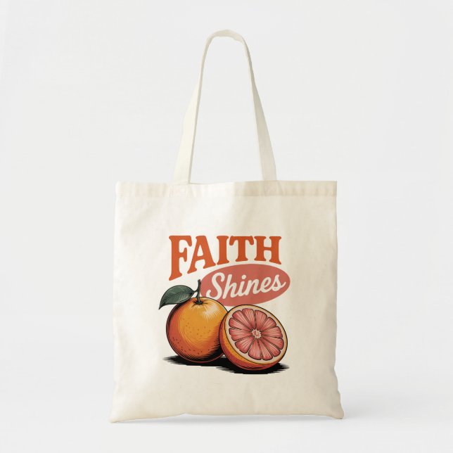 Bolso De Tela Faith Shines Naranja Grapefruit Retro Christian Te (Frente)