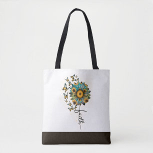 Bolso De Tela Faith Sunflowers Butterflies Religiosa cristiana