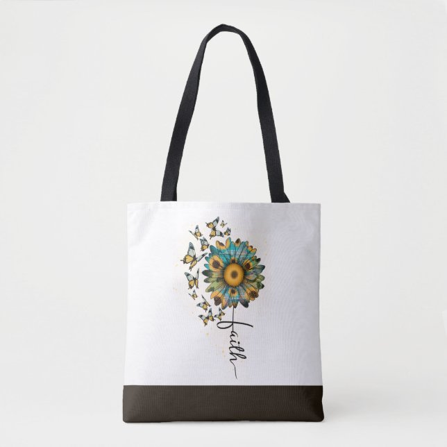 Bolso De Tela Faith Sunflowers Butterflies Religiosa cristiana (Anverso)