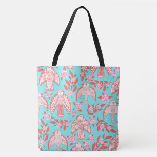 Bolso De Tela Falcons y Rosas Elegante Rosa Azul Ilustrado