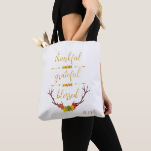 Bolso De Tela Fall Faux Gold Agradecido Guión Bendecido