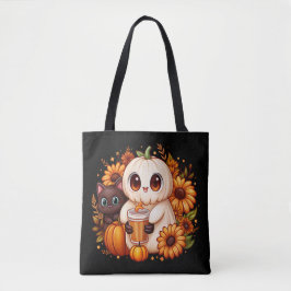 Bolso De Tela Fall Pumpkin Spooky Ghost clásico negro