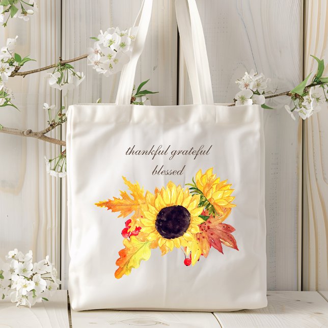 Bolso De Tela Fall Sunflower Agradecido Agradecimiento | Floral (Subido por el creador)
