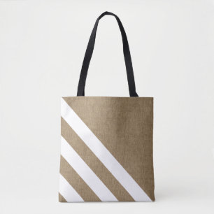 Bolso De Tela Falsas rayas elegantes del blanco de la arpillera