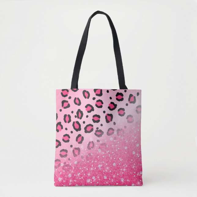 Bolso De Tela Falso purpurina brillante del estampado leopardo (Anverso)