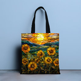 Bolso De Tela Falso Vidrio Pintado Girasol Atardecer Campestre