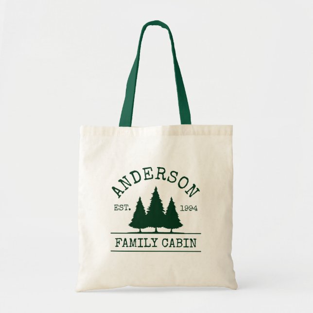 Bolso De Tela Familia Cabina Nombre Bosque Verde (Frente)