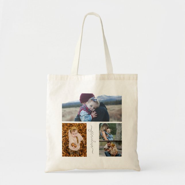 Bolso De Tela Familia Collage Simple Amor Moderno Abuela Mamá (Frente)