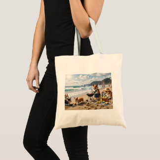 Bolso De Tela Familia Corgi en la Playa