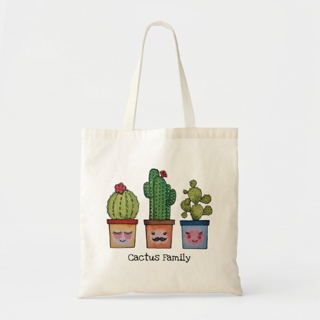 Bolso De Tela Familia Cute Cactus En Acuarela (Frente)