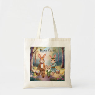 Bolso De Tela Familia de conejos de Pascua cazando huevos - Acua