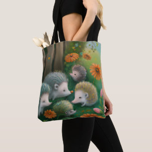 Bolso De Tela Familia de erizos caprichosos merendando en el jar