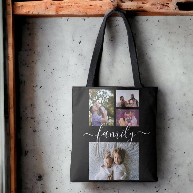Bolso De Tela Familia de fotos única personalizada de collage de (Photo Collage Unique Personalized 4 Photo Family Tote Bag from Ricaso. Great photo gift ideas.)