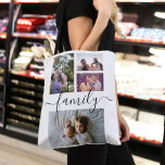Bolso De Tela Familia de fotos única personalizada de collage de<br><div class="desc">Bolso único personalizado de collage de fotos para 4 fotos de Ricaso - con una impresionante tipografía familiar</div>