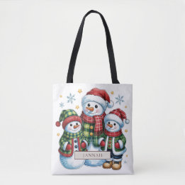 Bolso De Tela Familia de muñecos de nieve de Navidad con nombre