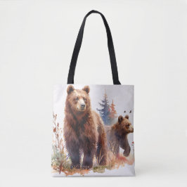 Bolso De Tela Familia de osos grizzly acuarela - Paseo por el ca