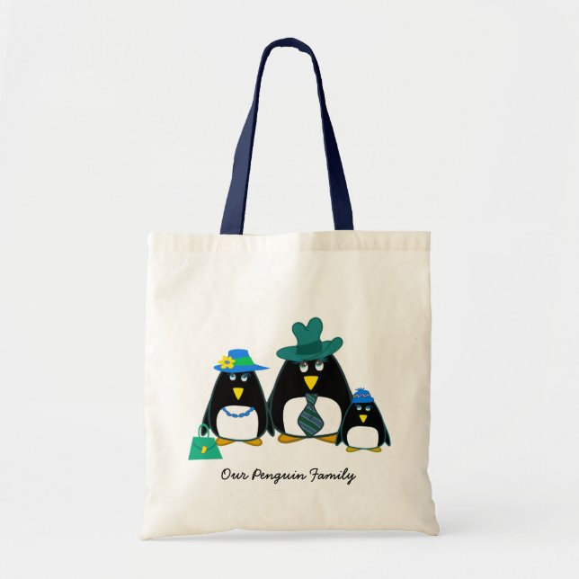 Bolso De Tela Familia de Pingüino divertida de 3 regalos (Frente)