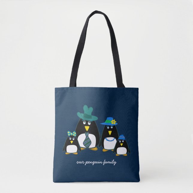 Bolso De Tela Familia de Pingüinos divertida de 4 Navidades con  (Anverso)