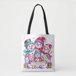 Bolso De Tela Familia de Seis Muñecos de Nieve Nombre de Navidad