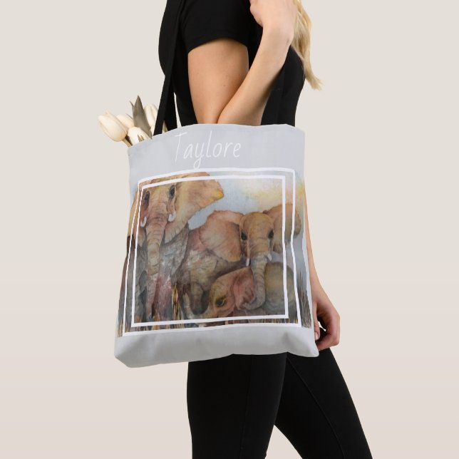 Bolso De Tela Familia divertida de elefantes (Detalle)
