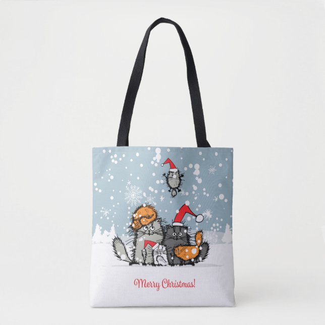 Bolso De Tela Familia Gato navidades (Anverso)