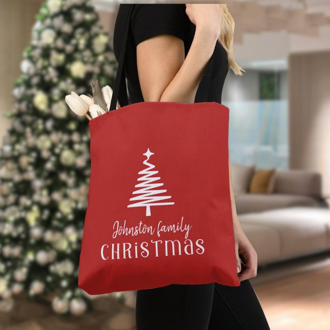 Bolso De Tela familia personalizado árbol de Navidad simple rojo (Subido por el creador)