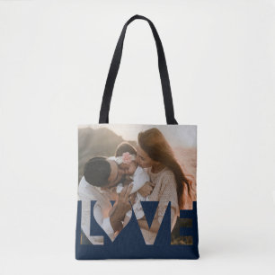Bolso De Tela Familia Personalizado de amor Foto azul oscuro